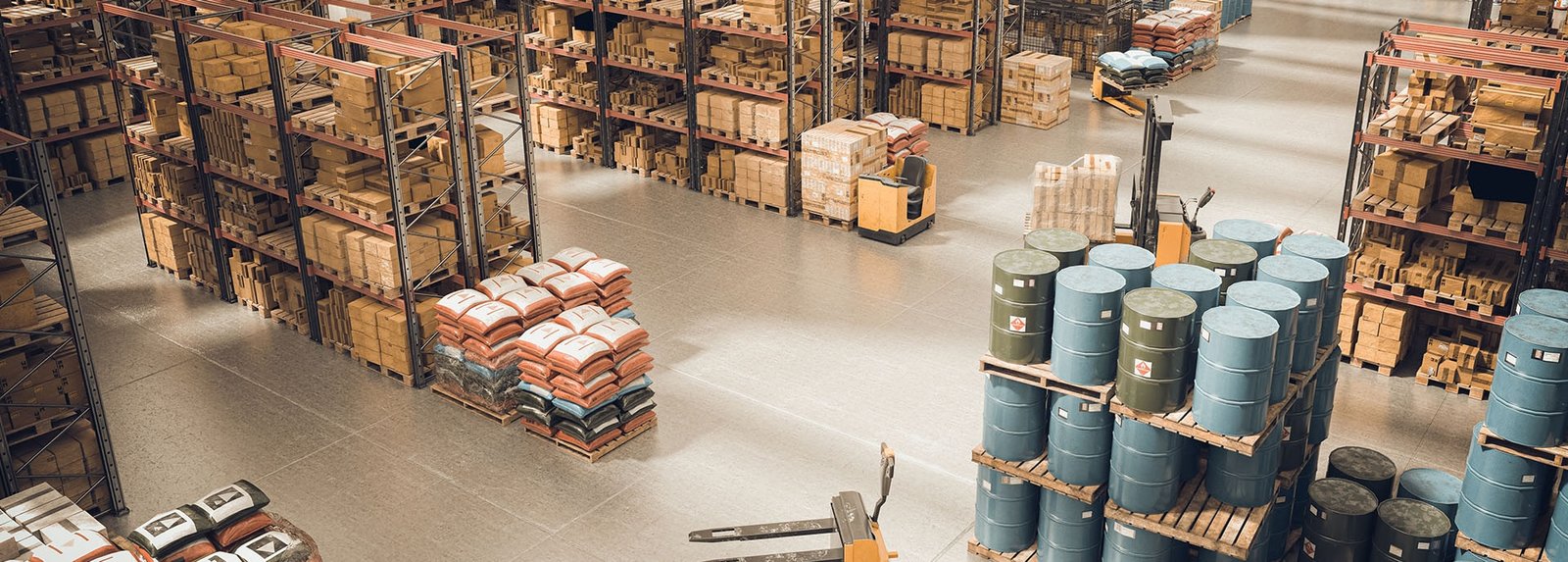 Warehouse storage aisles holding palletised cargo